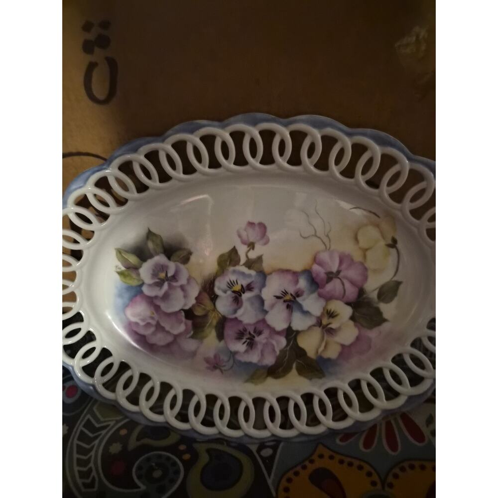 Vintage Anne Koch Handpainted Porcelain serving Plate With Pansy Design And...